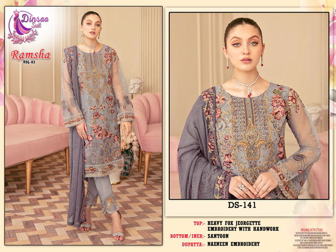 Dinsaa Ramsha 3 Heavy Georgette Embroidery Festive Wear Pakistani Salwar Kameez